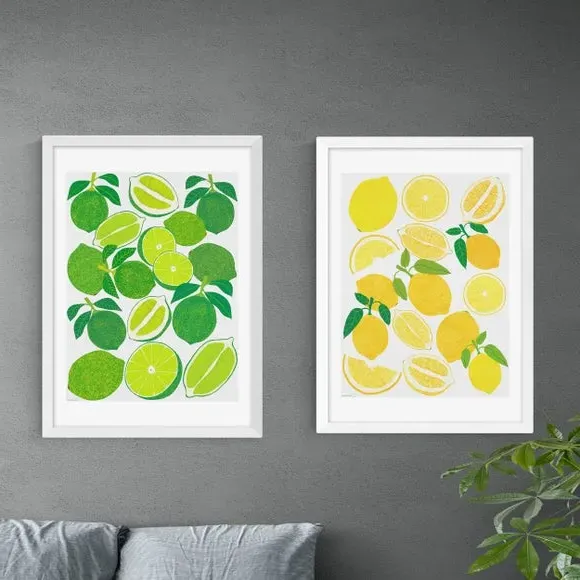 Set of 2 Lemon & Lime Wall Prints - Multicolor
