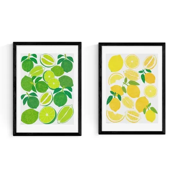 Set of 2 Lemon & Lime Wall Prints - Multicolor