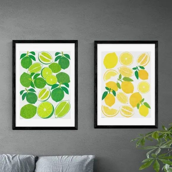 Set of 2 Lemon & Lime Wall Prints - Multicolor