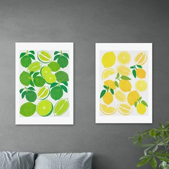 Set of 2 Lemon & Lime Wall Prints - Multicolor
