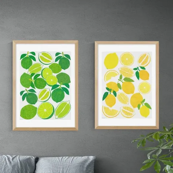 Set of 2 Lemon & Lime Wall Prints - Multicolor