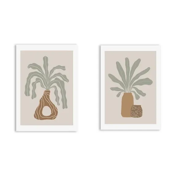 Set of 2 Modern Vase Framed Prints - Natural