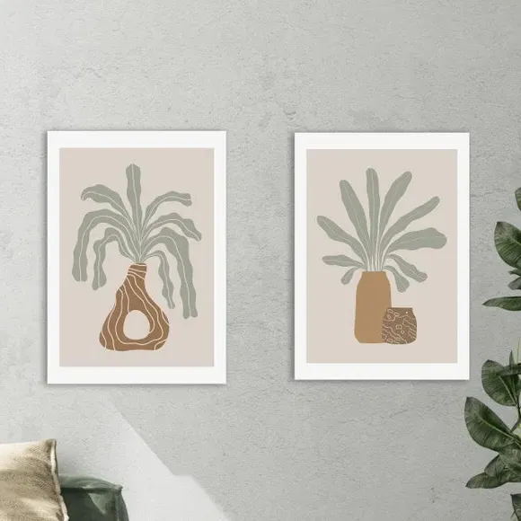 Set of 2 Modern Vase Framed Prints - Natural image