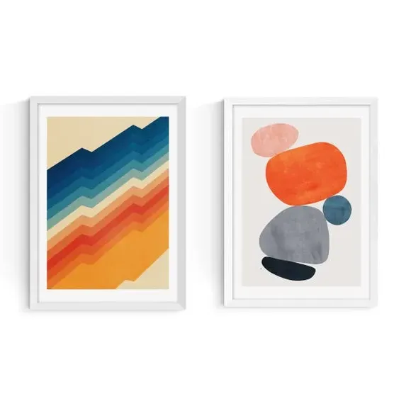 Set of 2 Retro Abstract Wall Prints - Multicolor