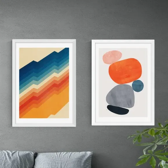Set of 2 Retro Abstract Wall Prints - Multicolor