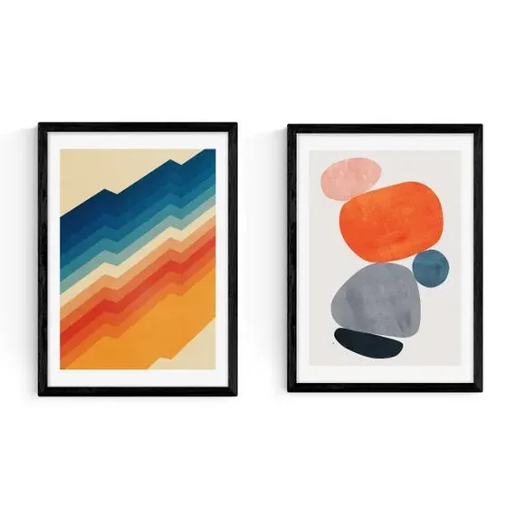 Set of 2 Retro Abstract Wall Prints - Multicolor