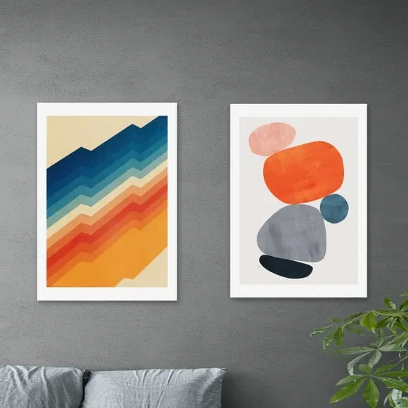 Set of 2 Retro Abstract Wall Prints - Multicolor image