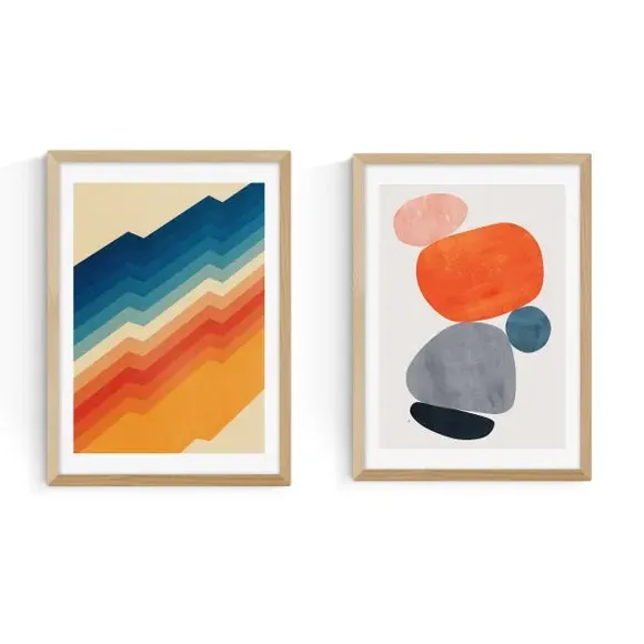 Set of 2 Retro Abstract Wall Prints - Multicolor
