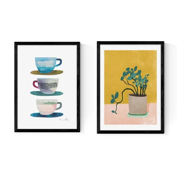 Set of 2 Wall Prints Abstract - Multicolor