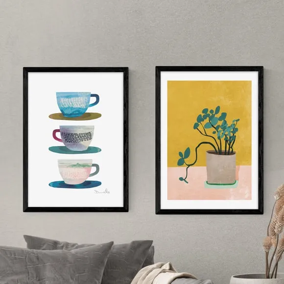 Set of 2 Wall Prints Abstract - Multicolor