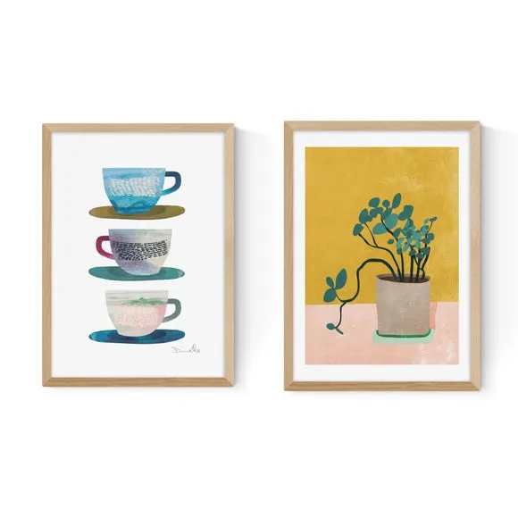 Set of 2 Wall Prints Abstract - Multicolor