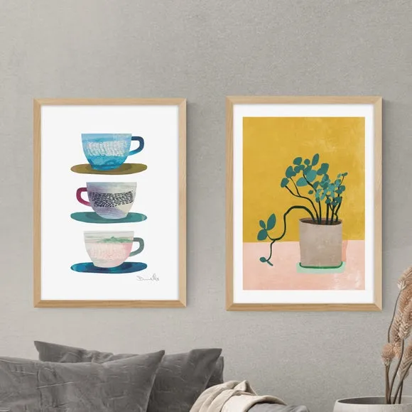 Set of 2 Wall Prints Abstract - Multicolor