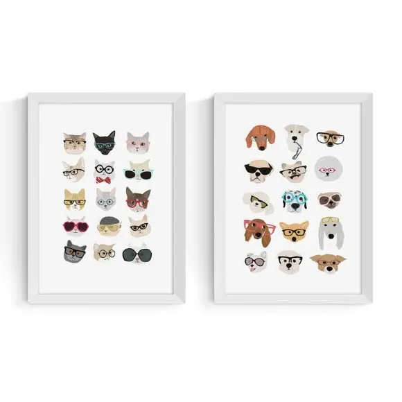 Set of 2 Wall Prints Cats & Dogs - Multicolor