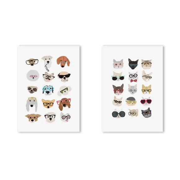 Set of 2 Wall Prints Cats & Dogs - Multicolor