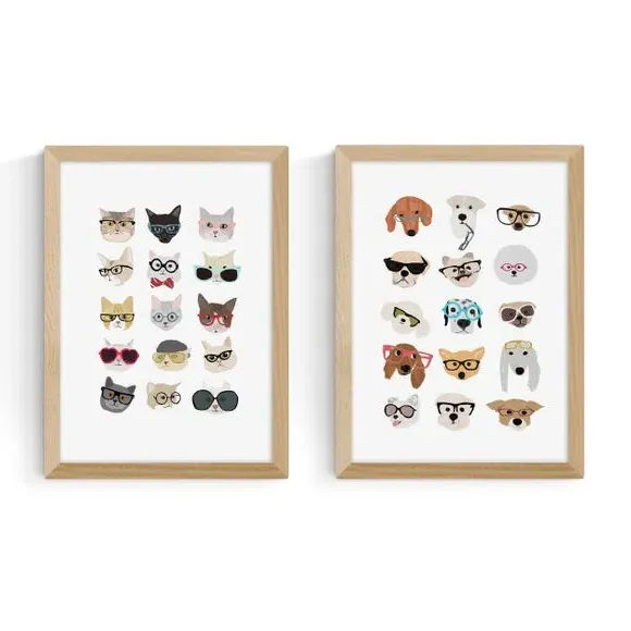 Set of 2 Wall Prints Cats & Dogs - Multicolor