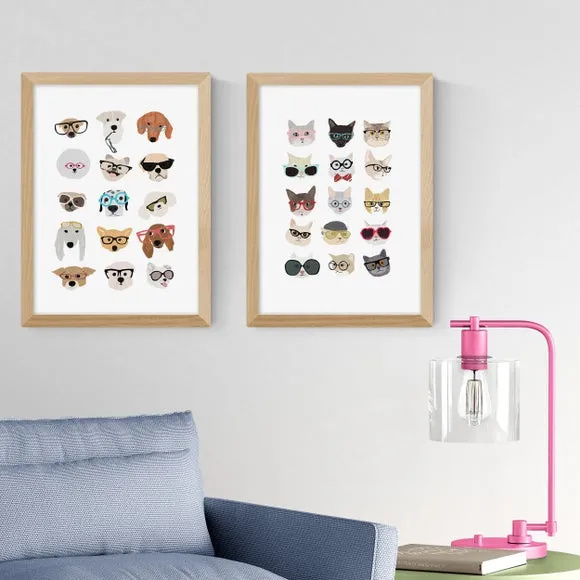 Set of 2 Wall Prints Cats & Dogs - Multicolor