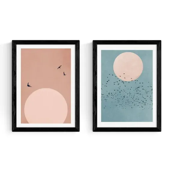 Set of 2 Wall Prints Coastal Style - Multicolor