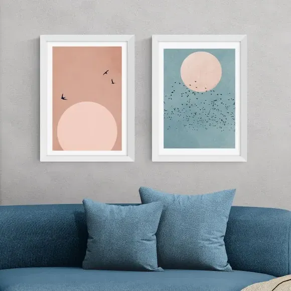 Set of 2 Wall Prints Coastal Style - Multicolor