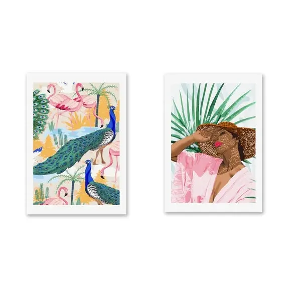 Set of 2 Wall Prints Floral - Multicolor, Paper