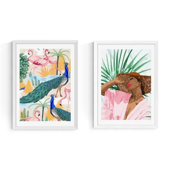 Set of 2 Wall Prints Floral - Multicolor, Paper