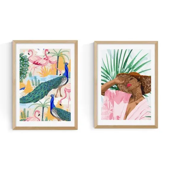 Set of 2 Wall Prints Floral - Multicolor, Paper
