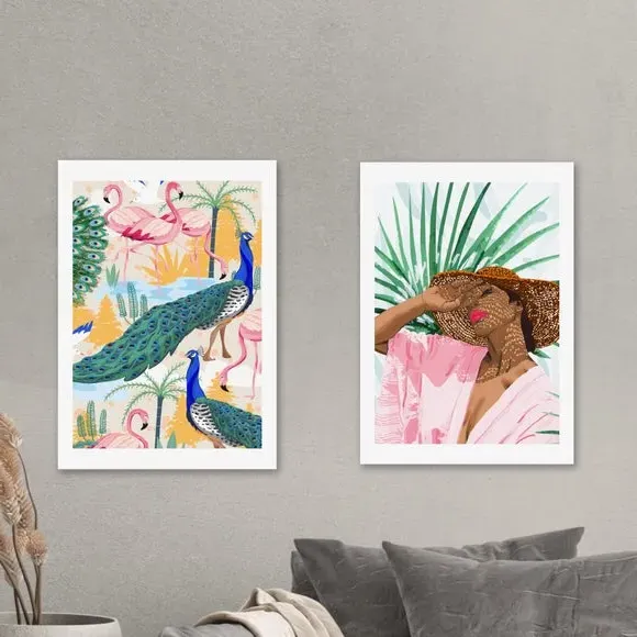 Set of 2 Wall Prints Floral - Multicolor, Paper image