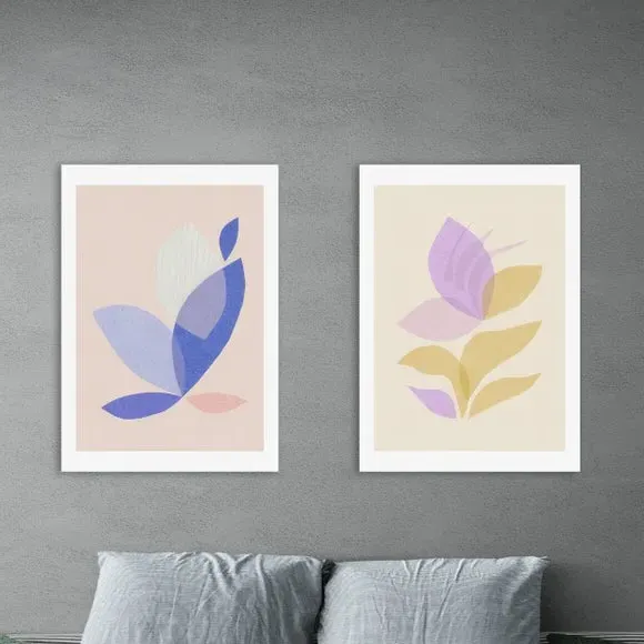 Set of 2 Wall Prints Leaf Design - Pastel image