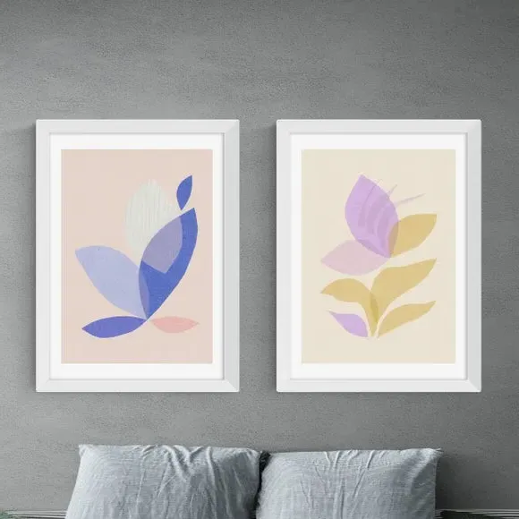 Set of 2 Wall Prints Leaf Design - Pastel