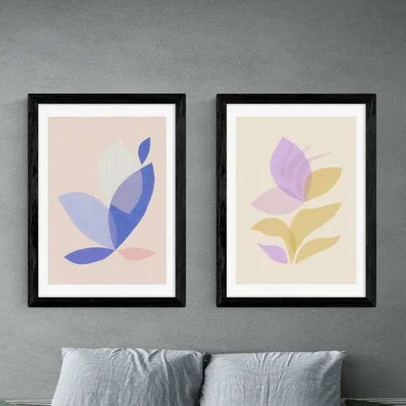 Set of 2 Wall Prints Leaf Design - Pastel