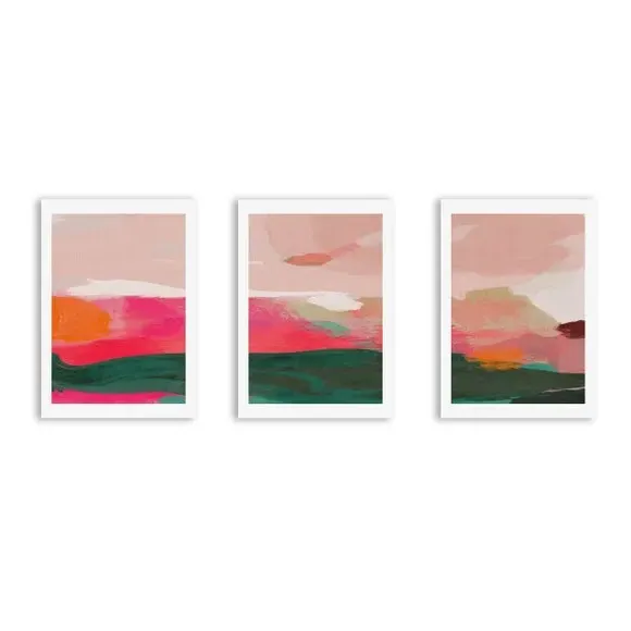 Set of 3 Abstract Gallery Wall Prints - Pink