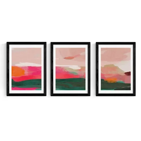 Set of 3 Abstract Gallery Wall Prints - Pink