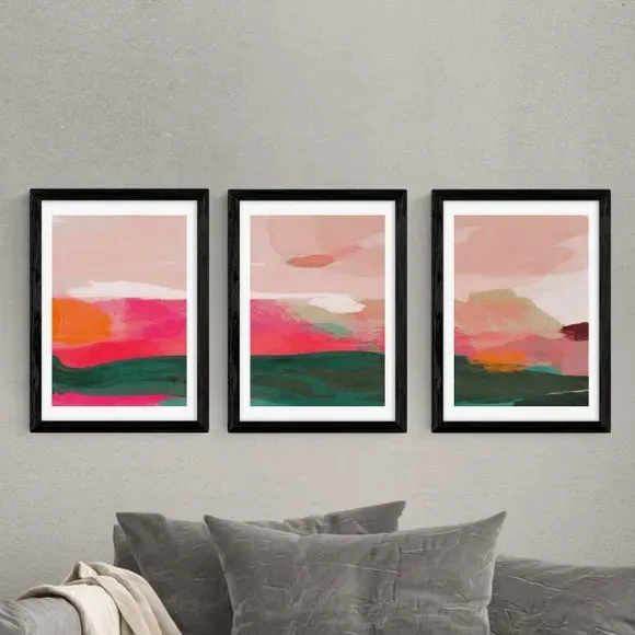 Set of 3 Abstract Gallery Wall Prints - Pink