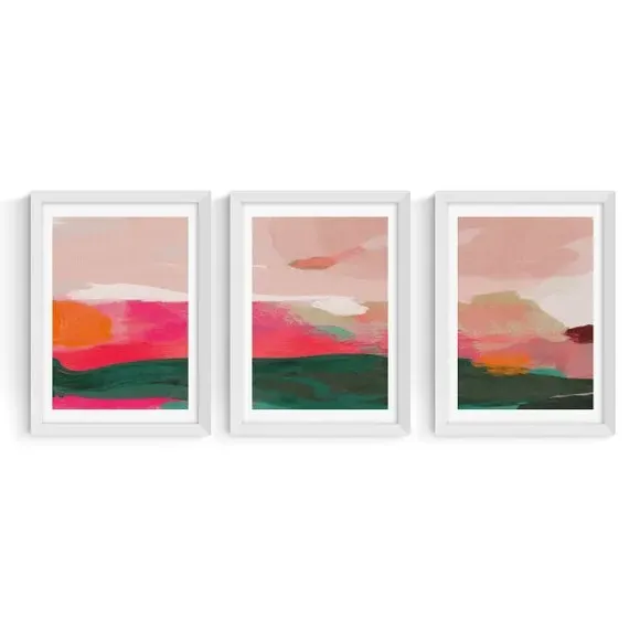 Set of 3 Abstract Gallery Wall Prints - Pink