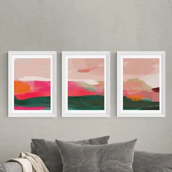 Set of 3 Abstract Gallery Wall Prints - Pink