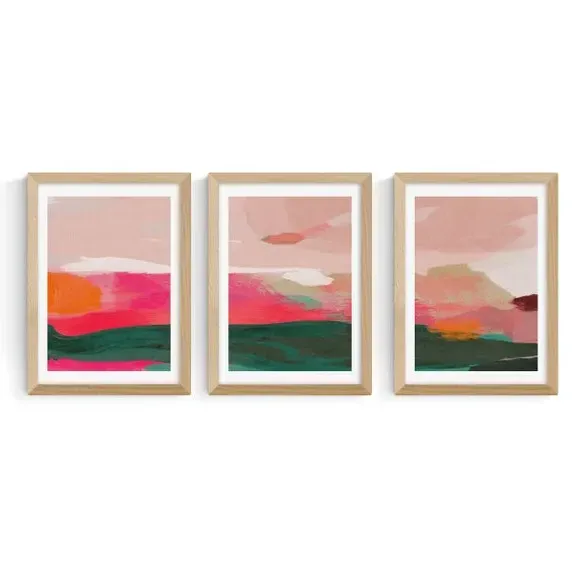 Set of 3 Abstract Gallery Wall Prints - Pink