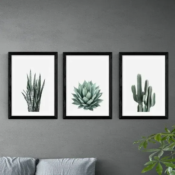 Set of 3 Succulent Wall Prints - Green