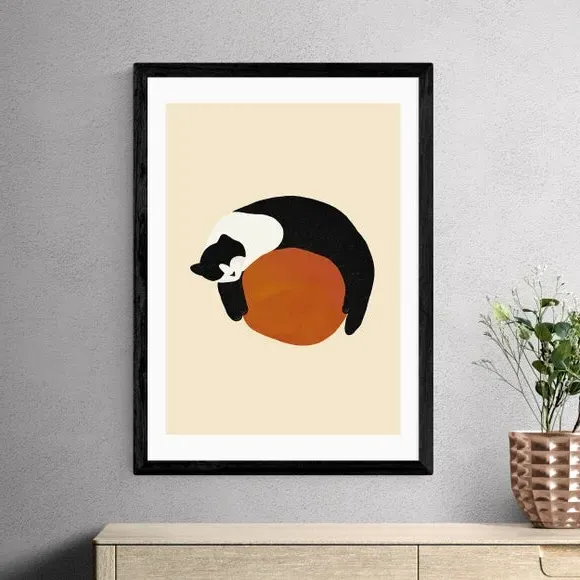 Sleeping Cat Wall Print - Orange