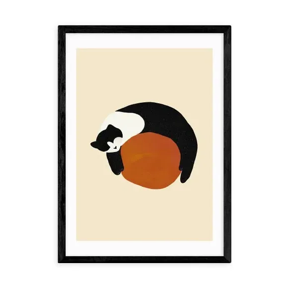 Sleeping Cat Wall Print - Orange