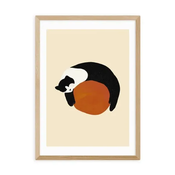 Sleeping Cat Wall Print - Orange