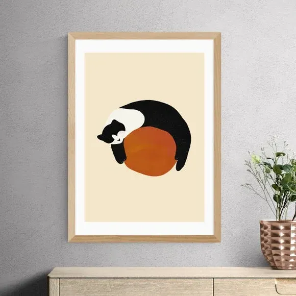 Sleeping Cat Wall Print - Orange