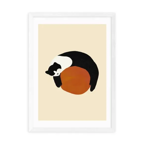 Sleeping Cat Wall Print - Orange