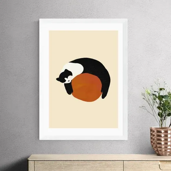 Sleeping Cat Wall Print - Orange