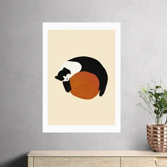 Sleeping Cat Wall Print - Orange image