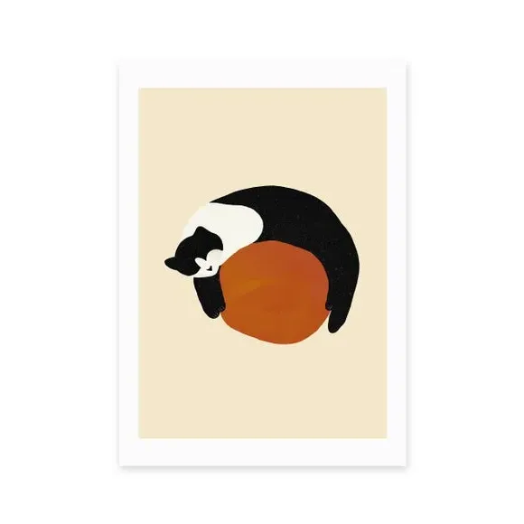 Sleeping Cat Wall Print - Orange