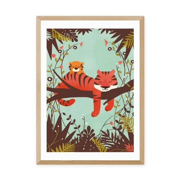 Sleeping Tiger Wall Print - Multicolor, Paper