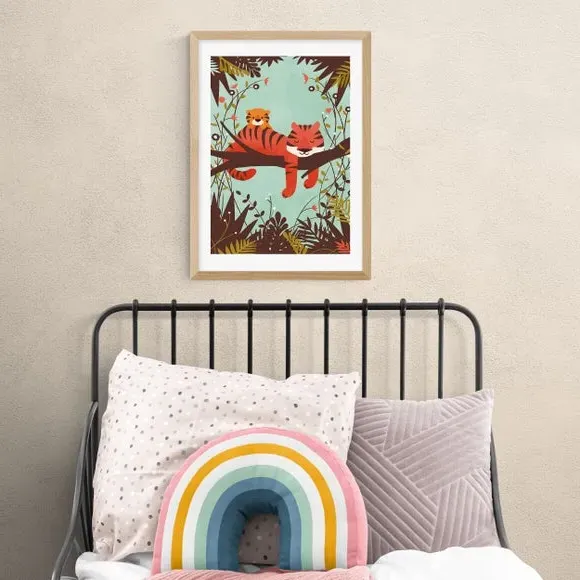 Sleeping Tiger Wall Print - Multicolor, Paper