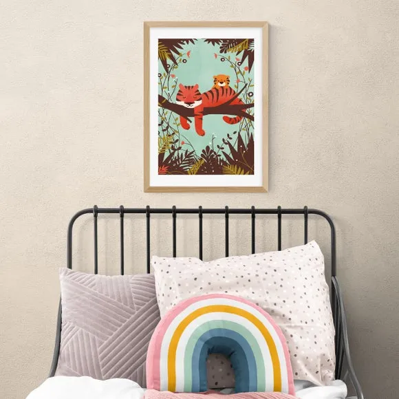 Sleeping Tiger Wall Print - Multicolor, Paper