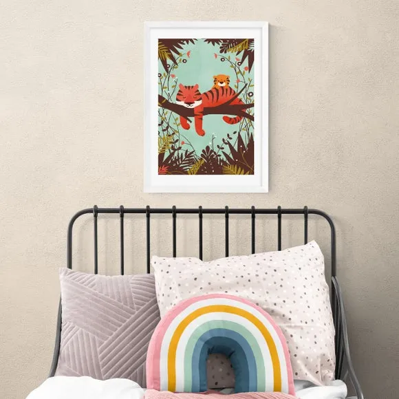 Sleeping Tiger Wall Print - Multicolor, Paper