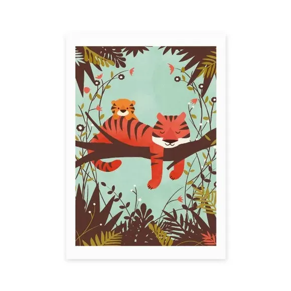 Sleeping Tiger Wall Print - Multicolor, Paper
