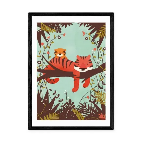 Sleeping Tiger Wall Print - Multicolor, Paper